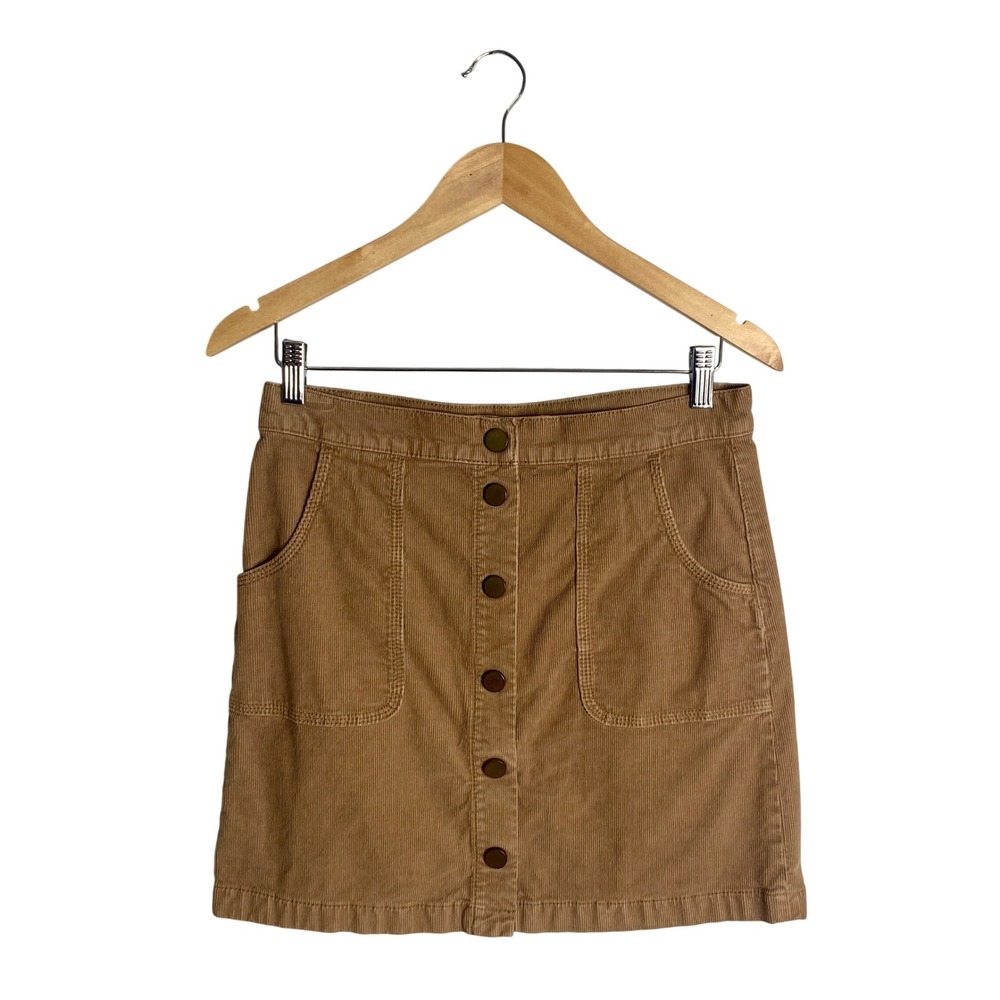 Tory Burch Tan Button Front Corduroy Skirt 4 Preppy Boho Fall Mod Minimalist